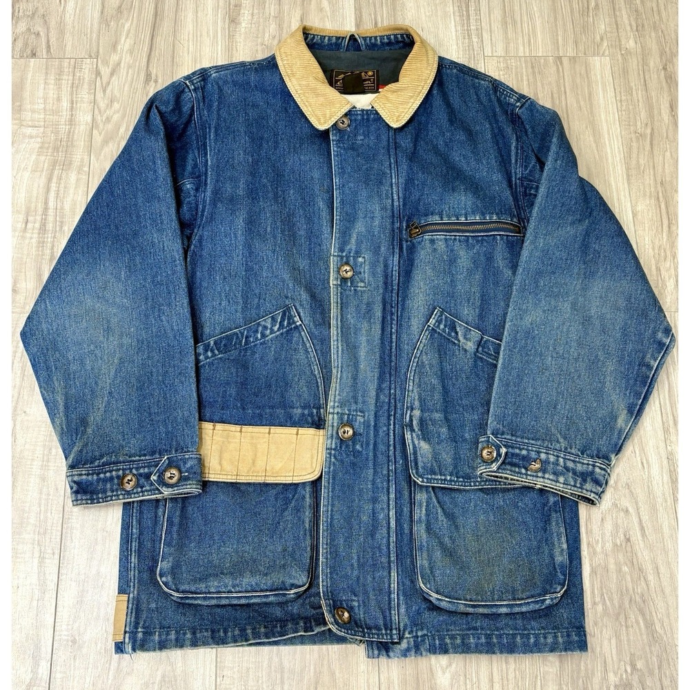 90s Vintage Eddie Bauer Barn Chore Jacket Men's M Denim & Canvas Corduroy Collar